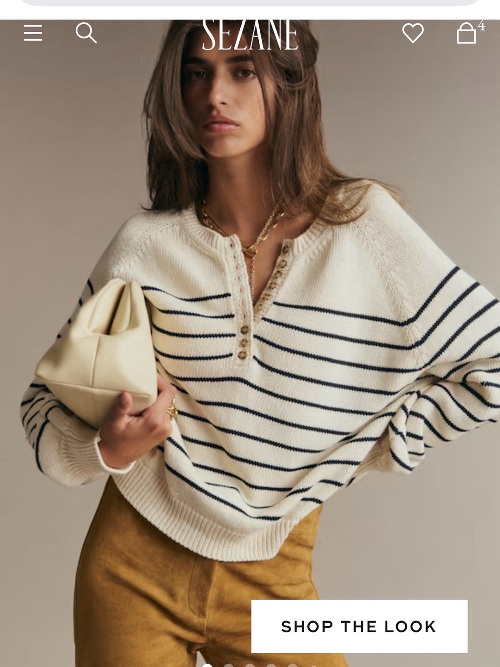 Sezane Leontine jumper with Navy Stripes and Button Henley